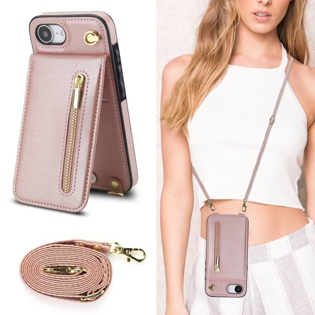 Wallet Card Holder Leather Cover for iPhone 16e Crossbody Lanyard Purse Phone Case for iPhone 11 12 13 14 15 16 Pro Max