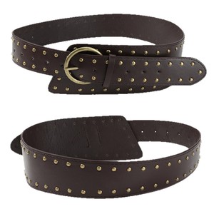 <span class=keywords><strong>Ceinture</strong></span> Western Vintage Cloutée pour <span class=keywords><strong>Femme</strong></span> en Cuir et Daim Large de 4 cm de Largeur et 110 cm de Longueur avec Rivets Dorés et Boucle Ardillon Antique - Product Image 4