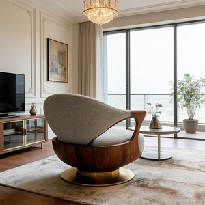 Fauteuil pivotant moderne, tissu bouclé de luxe, fauteuil d'appoint, canapé pour salon, ensemble de meubles - Product Image 5