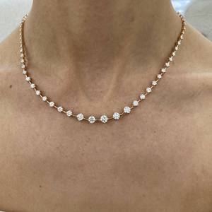 Collar de tenis de plata 925 con moissanita de corte redondo engastada en bisel, chapado en oro, elegante, para compromiso, boda, fiesta, regalo, estilo joyería - Product Image 2