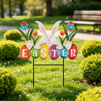 Nuova Decorazione Pasquale in Metallo a Forma di Tulipano e Coniglietto per Prato e Giardino