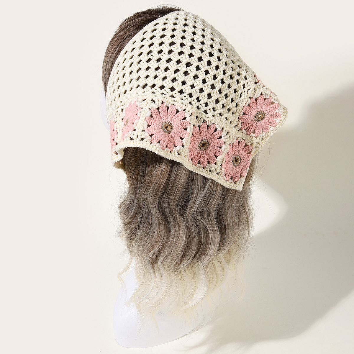 Acheter Foulard en tricot pour femmes, motif de fleur au Crochet, foulard ajouré, bandeau triangulaire pour fille, accessoires de tête