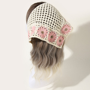 Bandana Triangular de ganchillo con margaritas, pañuelo de punto hecho <span class=keywords><strong>a</strong></span> mano para la cabeza, Primavera - Product Image 6