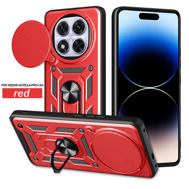 For Redmi Note14Pro+ 5G Anti-slip Holder Magnetic Mobile Phone Case Slide Window Lens Protection Armor