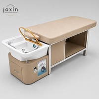 Table de lavage et de massage multifonctionnelle moderne beige pour salon de beauté, avec cuvette en céramique extensible, pour hydrothérapie capillaire et lit de shampoing spa