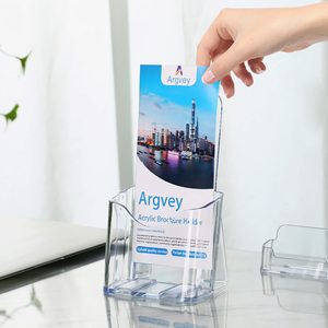 SUTree Gold Etal Glass Brochure Holder Stand With Business Card