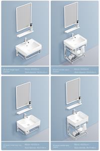 Petit appartement, simplicité moderne, armoire d'angle triangulaire tout-en-un en acier inoxydable à montage mural, lavabo de salle de bain en céramique - Product Image 6