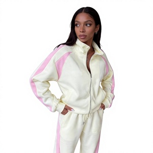 Chándal Ligero Unisex Color Durazno Sólido con Bloques de Color, Estilo Deportivo con Capucha y Manga Larga, con Bolsillos Laterales - Product Image 5
