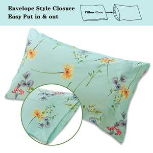 Juego de sábanas Aoyatex <span class=keywords><strong>verde</strong></span> con estampado floral, juego de cama de 4 piezas de poliéster lavado con <span class=keywords><strong>agua</strong></span>, juego de cama doble - Product Image 4