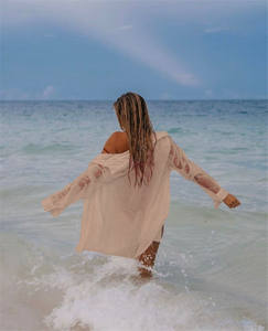 Camicie con bottoni di <span class=keywords><strong>lino</strong></span> di nuovo arrivo a maniche corte copri maglietta causale da <span class=keywords><strong>donna</strong></span> con Bikini - Product Image 6