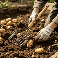 Pelle à pommes de terre en acier inoxydable de qualité supérieure, outils de jardinage, récolteuse de pommes de terre avec manche en bois de hêtre pour la récolte