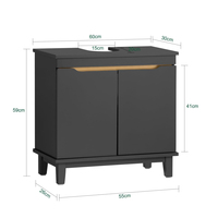 Meuble de salle de bain sous évier direct d'usine, armoire de salle de bain avec portes, unité de rangement mince pour petits espaces en bois gris foncé