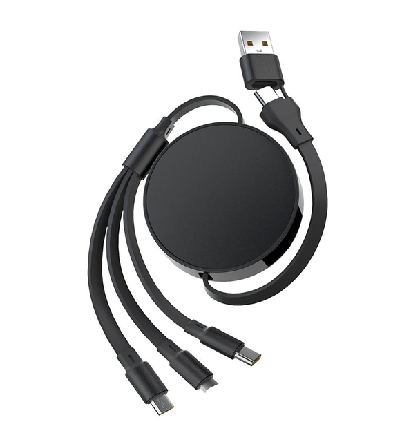 Fast Charging USB and Type-C to Micro USB, Type-C and Light-ning 5-in-1 Retractable Charging Data Cable for Phone and Laptop