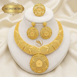 Classic High Quality Flower Shape Brass 18K Gold Plated <b>Charm</b> Short Necklaces Set Earrings Rings One Gram Jewelry Women - Product Image 1