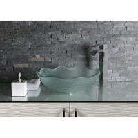 Lavabo transparent en verre trempé, Design de fleurs à bord ondulé, 1 pièce