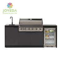 JOYEDA Armoires de cuisine extérieures modulaires personnalisées en acier inoxydable 304 à double couche avec robinet et charnières durables
