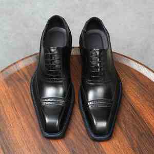 Leisure Business 2025 New Model Best-selling Genuine Leather Handmade Square-Toe Lace-up <b>Height</b> <b>Increasing</b> Men's Dress <b>Shoes</b> - Product Image 3