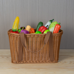 Keranjang Piknik Rotan Anyaman Tangan dengan Pegangan, Keranjang Penyimpanan Peralatan Dapur, Wadah Makanan untuk Menyajikan Sayuran dan Makanan - Product Image 3