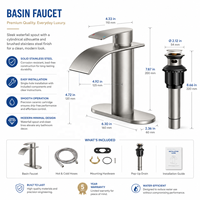 Robinet de lavabo en nickel brossé pour hôtel et appartement, avec siphon escamotable, eau chaude et froide, mitigeur de salle de bain à poser sur le comptoir
