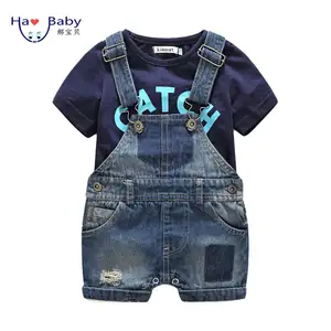 Hao Baby Boy Zomer Nieuwe Europese Amerikaanse Stijl T-shirt Denim Twee Stuk Pak Kid Jongen Kleding Set