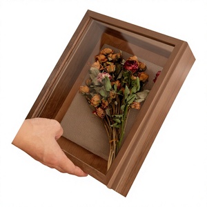 Addreen Boîte de rangement décorative 3D creuse 65 cm en noyer foncé rétro à couvercle rabattable, pour fleurs séchées, DIY, pour e-commerce transfrontalier - Product Image 1