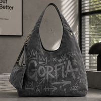 Sac à main grande capacité avec détails peints à la main, sac à bandoulière en daim à motifs pour femme, sac de shopping quotidien, couleur chocolat