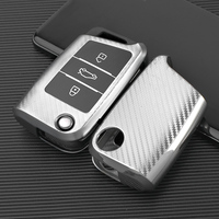 Funda Protectora de TPU de Fibra de Carbono para Llave de Coche Volkswagen Tiguan L Lavida Plus Golf 7 Polo Skoda VW, Llavero, Bolsa para Llaves