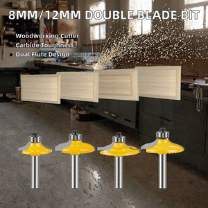 YUFU 8mm 12mm Double Blade Shank Router Bit One Bearing Drawer Panel Door Cutter Line Knife Woodworking <b>Trimming</b> Tool AlTin OEM - Product Image 2