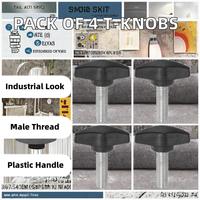 Poignées de meubles industrielles pour villa, lot de 4, M8 x 25 mm, filetage mâle standard, plastique noir, pour armoire, commode, tiroir