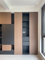 Mueble Balciny con Almacenamiento LED y Estantes Abiertos, Moderno, en Color Nogal, para Sala de Estar