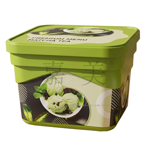 Envase rectangular de PP de 500 g para helado con tapa, color verde, para almacenamiento de alimentos, con etiqueta IML impresa, caja de plástico para alimentos IML. - Product Image 2