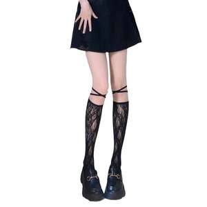 Cross-Leg Lace Stockings Women Ultra-Thin 0D Solid Color <b>Polyester</b> Summer Spring Autumn Knee-High <b>Socks</b> - Product Image 5
