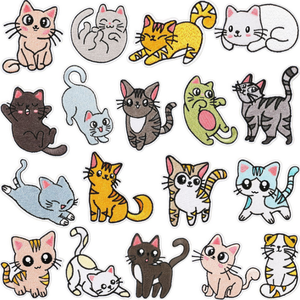 Individuelle Kleidung-Aufbügelpatches Niedliche Cartoon-Katzen-Stickerei Aufbügelbare Tier-Katzen-Patches - Product Image 2