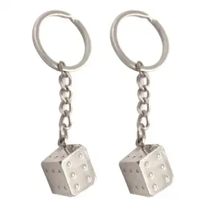 Manufacture wholesale custom logo made zinc alloy metal casino shaped 3d oem silver dice key chain dice keychain