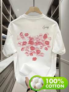 T-shirt unisex in cotone a maniche corte, girocollo, traspirante, casual, con stampa a tema San Valentino, vestibilità regular - Product Image 3
