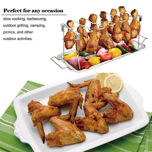 Estante para pollo 2026, parrilla para barbacoa, soporte plegable <span class=keywords><strong>de</strong></span> acero inoxidable para <span class=keywords><strong>baquetas</strong></span>, soporte para asador con bandeja <span class=keywords><strong>de</strong></span> goteo - Product Image 4