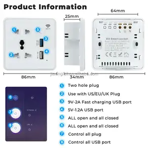 Soquete usb inteligente da áfrica do sul, dupla, usb, wi-fi, conexão azul, com temporizador de controle remoto para automação do lar