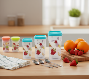 Recipientes de plástico para almacenar alimentos con tapa, 900, 700, 400, 300 ml, juego de 4, incluye 4 cucharas, apilables, para uso en la cocina - Product Image 2