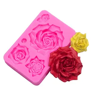 HY Large 5 Size Roses Resin Fondant Candy Silicone Mold for Cake Decoration Cupcake Topper Clay Making