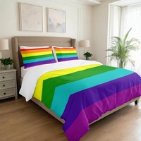 Ensemble de literie trois pièces en coton 100% imprimé arc-en-ciel (motif à sept rayures) pour la chambre d'appartement, le repos et la décoration de la maison