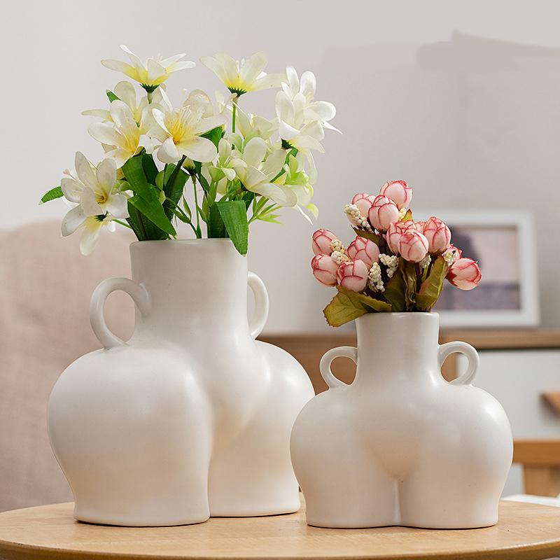 Modern Body Art Crafts Ornaments Home Nordic Ceramic Tabletop Vase Decoration White Bum Butte Vase