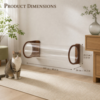 Tunnel de jeu mural transparent pour chat, tube en acrylique transparent, cadre en placage de noyer noir, accès mural personnalisé, accessoire pour arbre à chat