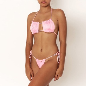 Maillot de bain sexy Bikini Mode européenne et américaine Couleur unie Sans bretelles Avec coussinets de poitrine Multicolore Plage Sexy Bikini pour femmes - Product Image 2