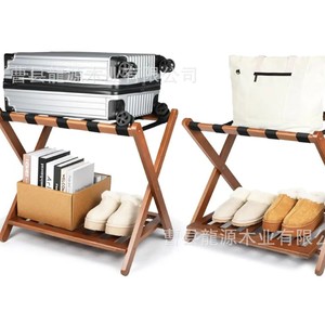 Porte-bagages double couche pliable en bambou pour hôtel et maison d'hôtes transfrontalière, support de rangement pour bagages en bois - Product Image 5