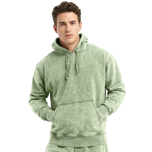 Sweat-shirt à capuche en polaire pour homme, vert uni, coupe classique, décontracté, pour l'automne, respirant, en coton tricoté - Product Image 1