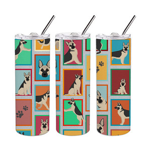 Vaso Delgado de Acero Inoxidable con Diseño de Pastor Alemán en Negro y Plata - Product Image 4