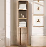 Meuble de salle de bain haut en chêne Sovereign, meuble à linge à lattes cannelées pour salle de bain de luxe, étagère de rangement étroite, meuble d'appoint pour lavabo
