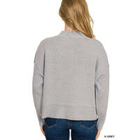 Pull ample à col large Zenana, épaules tombantes, en mélange de coton, acrylique et nylon, légèrement extensible, gris clair, côtelé, importé