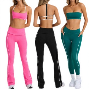 Pantalon de yoga évasé taille haute - Legging de fitness uni à ourlet fendu, contrôle du ventre, respirant, sans couture, extensible dans quatre directions pour un confort optimal - Product Image 1