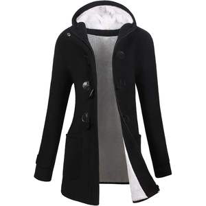 Veste en laine mélangée classique d'hiver pour femme, sur mesure, manches longues, vêtement d'extérieur chaud, noir, taille XL - Product Image 4